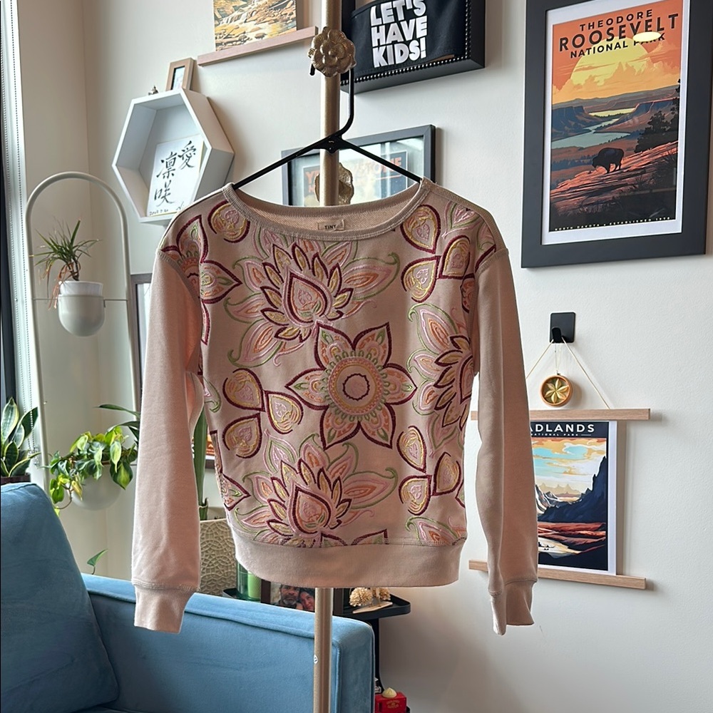 Anthropologie Elegant Floral Sweater - Pink and Cream